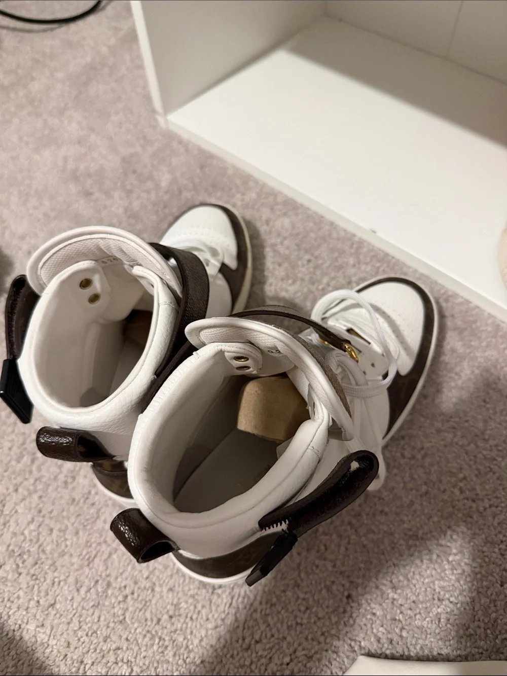 Louis Vuitton White & Brown Monogram High-Top Sneakers